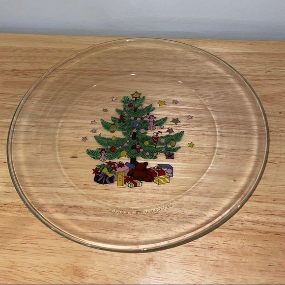 Vintage Arcoroc French Glass Christmas Cheese Server With Glass Dome - Picture 5 of 7